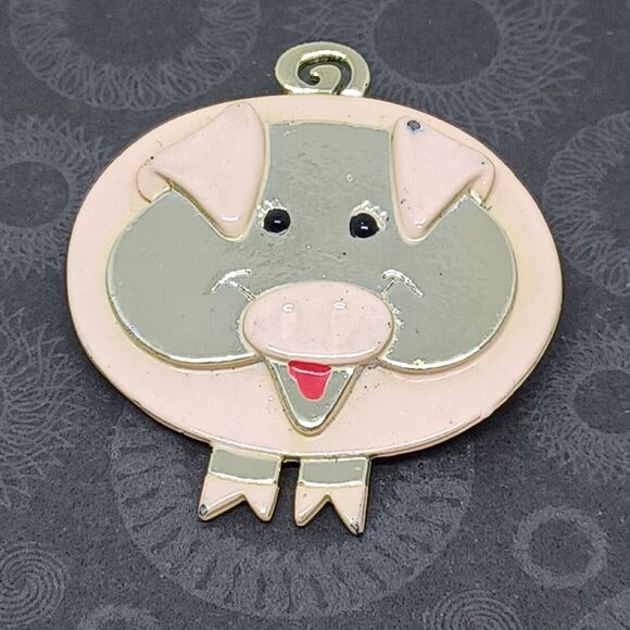 Vintage Brooch Pig Piggy Pink Happy Lapel Pin Silver Tone Marked Case Animal  2" - Picture 7 of 14